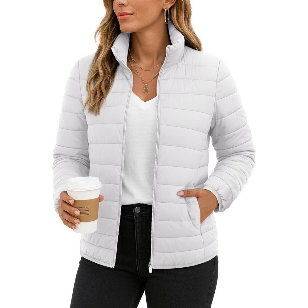 Women's Puffer Packable Puffy Coats Winter Warm Zip Up Down Jacket Stand Collar